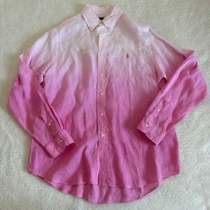 Ralph Lauren Ombre Linen Button Down Shirt Men's Size L Pink